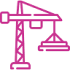 Pink construction crane icon on black background.