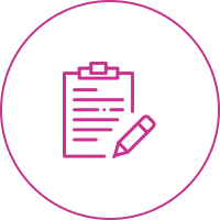 Clipboard and pencil icon in pink